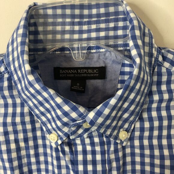 Banana Republic Men's Soft-Wash Tailored Slim-Fit Gingham Button-Down Shirt S - Picture 3 of 7